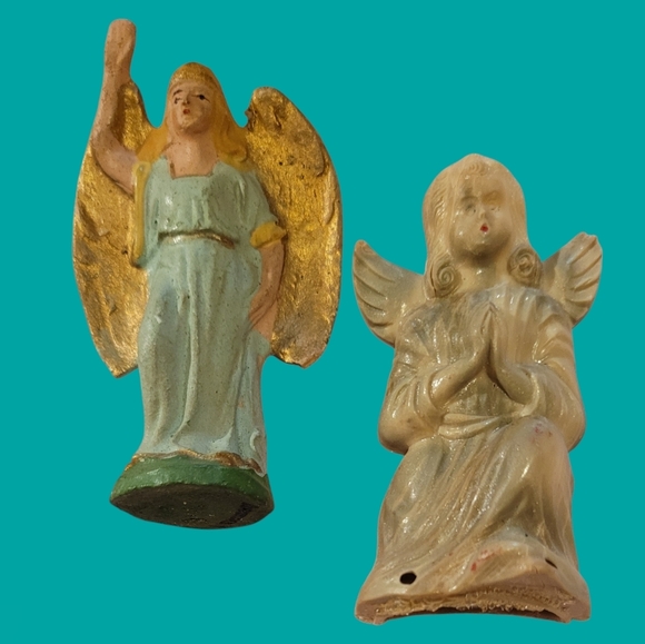 VINTAGE LOT CHRISTMAS ANGEL FIGURINE ORNAMENTS ~ PORCELAIN/GOLD TRIM - Picture 2 of 4